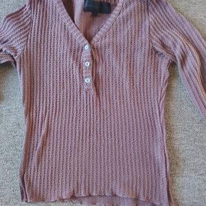 Kenneth Cole Dusty Mauve Ribbed V-Neck Henley Sweater